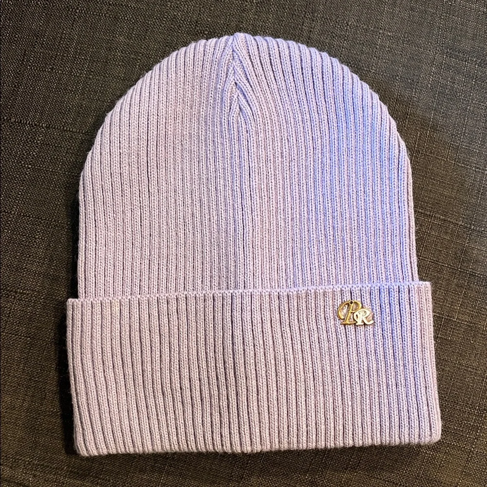 Lilac Ribbed Beanie with Logo Pin - Picture 3 of 5
